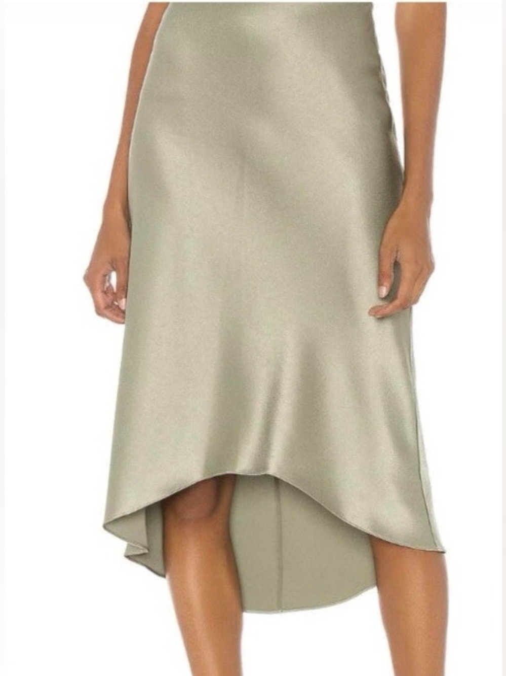 Alice + Olivia Satin High-Low Skirt in Sage